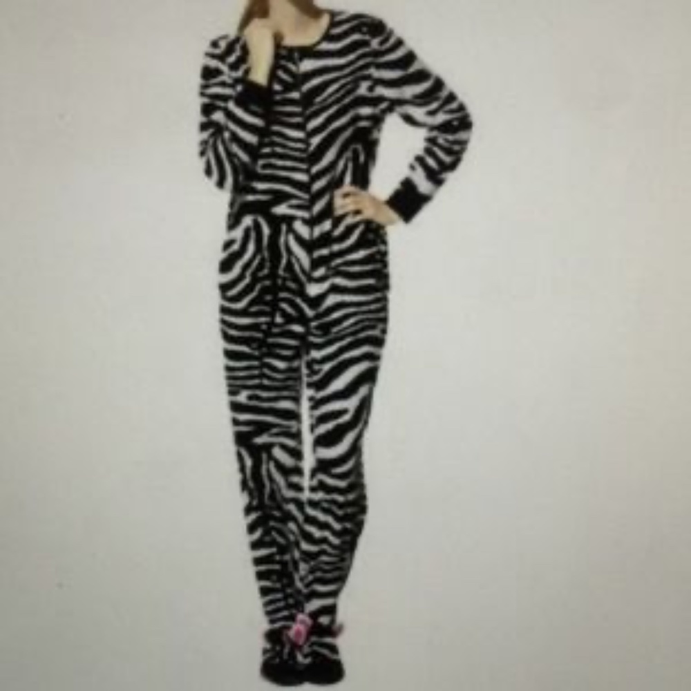 Nick & Nora,  black and white zebra footies jumpsuit pajamas ......